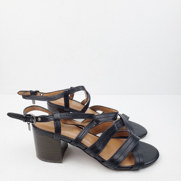 Coach Terry Black Leather Sandals Size 6.5 - Picture 1 of 10